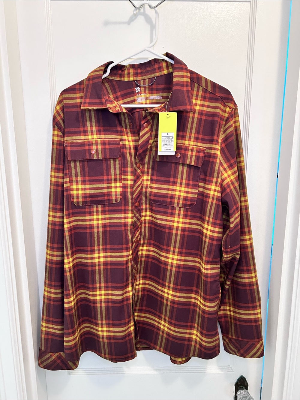 All In Motion NEW Brown Long Sleeve Snap Flannel Shirt W/ Pockets Mens L
